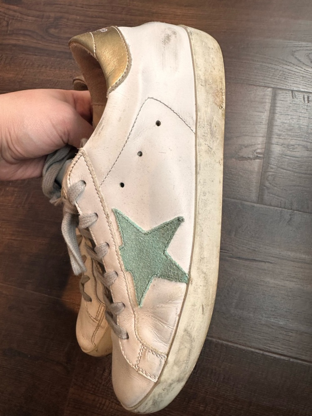 Golden Goose White Leather Sneakers with Green Star - Picture 4 of 8